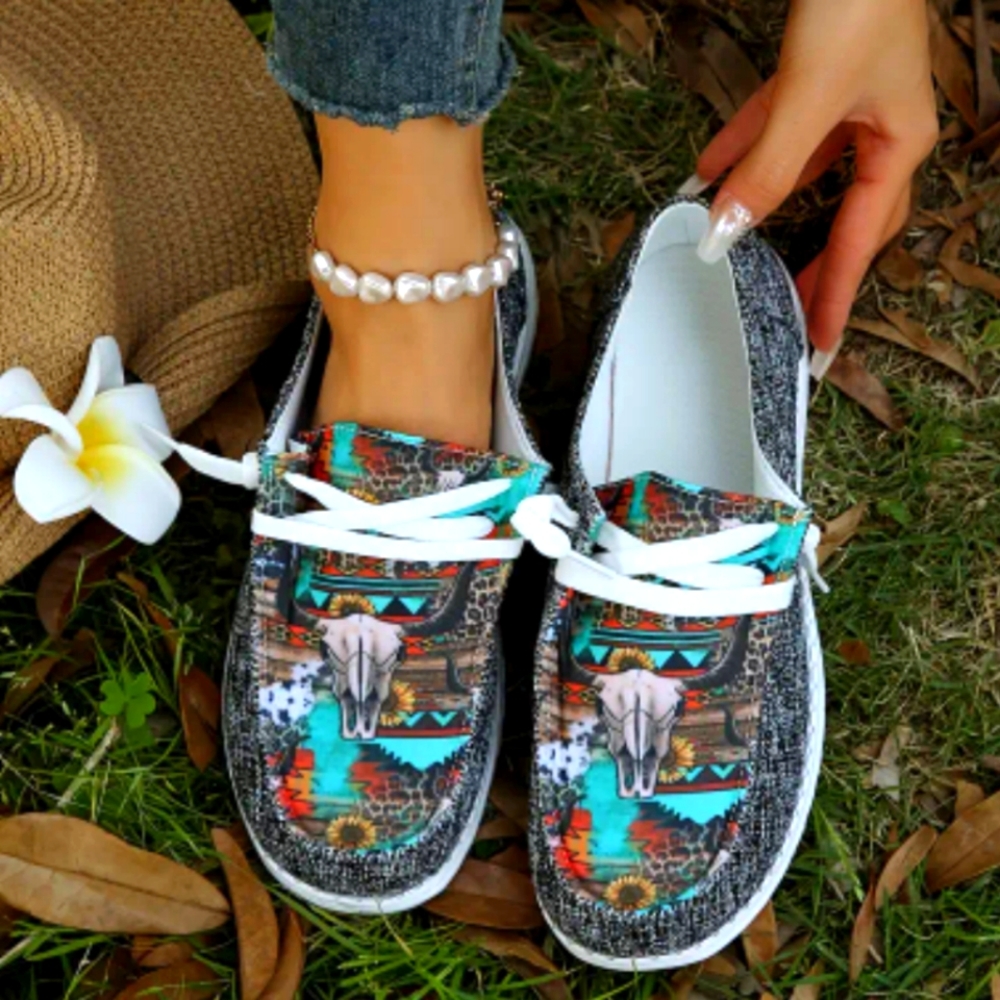 Women's western Canvas Shoes, Lightweight And Comfortable Lace Up